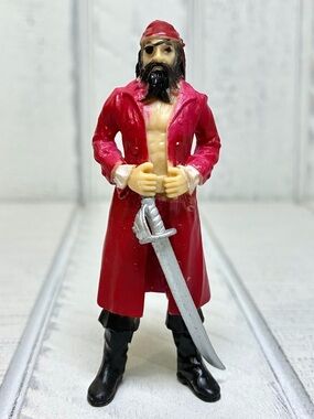 Pirate Figurine Red Coat, Black Boots, Eye Patch, And Sword 3” Toy K&M Inc.